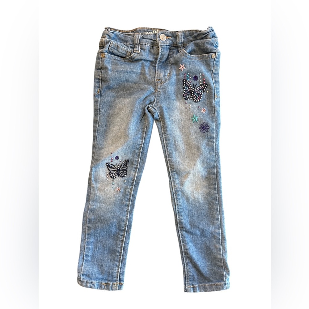 Wallflower Girl Butterfly Embroidered Skinny Jeans Size 4 Sequin Floral Detail